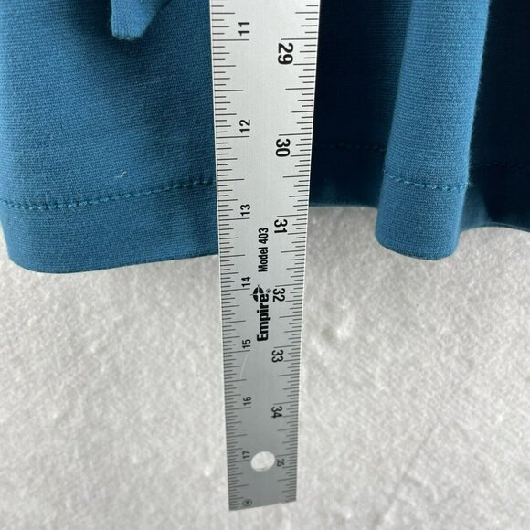 Max Studio Dress XS Teal Blue Collared V-Neck 3/4 Sleeve Roll-Tab Stretch Belted - Picture 4 of 11